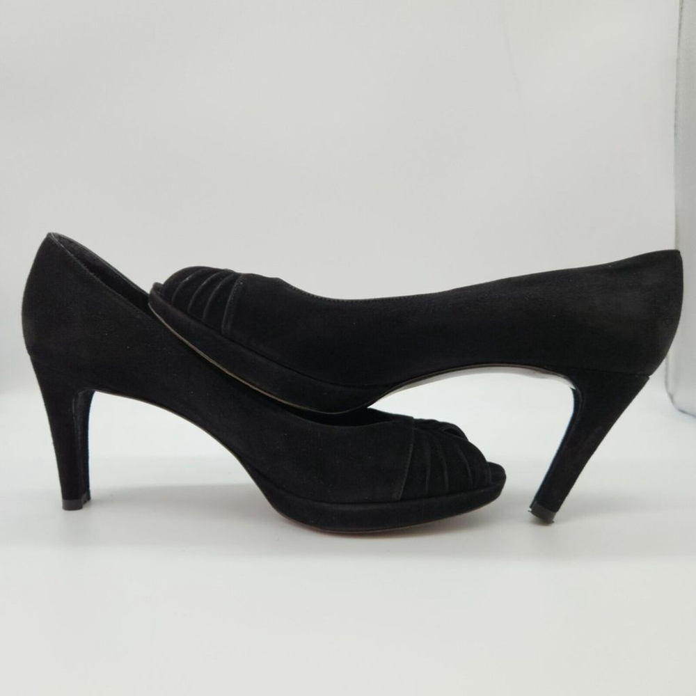 Stuart Weitzman Pump Black Suede Leather Heel Peep Toe Women Size 9M - Picture 6 of 12